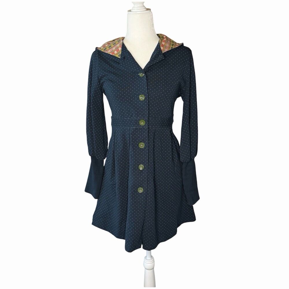 Matilda Jane Size S Navy Blue Polka Dot Jacket Beatrice Willow Hood Long Coat